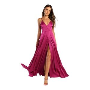 Lulus Ode To Love Magenta Satin Maxi Dress Size Small